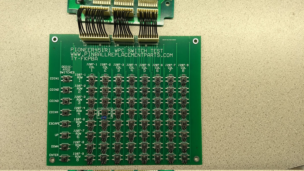 WPC switch test board with connectors and jumpers